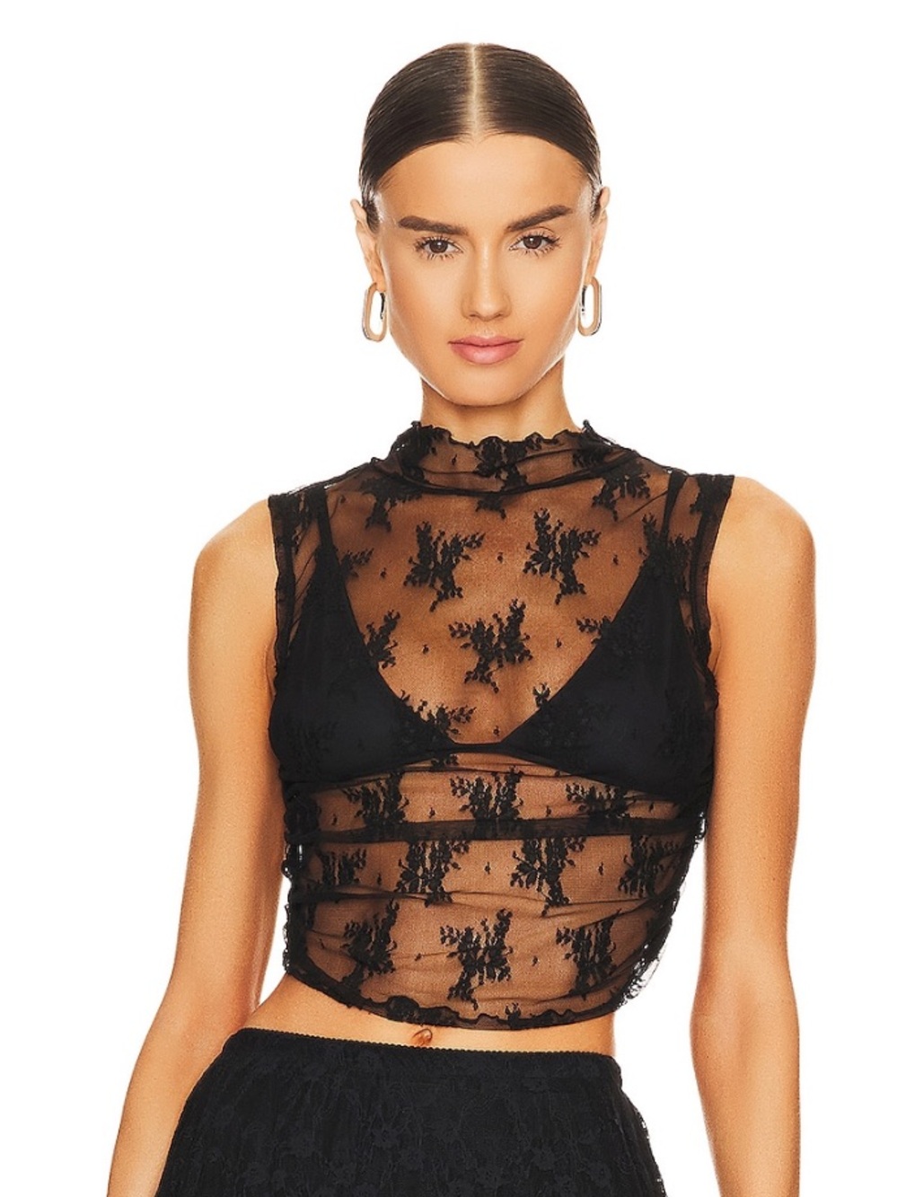 Free People Black Sheer Lace Top